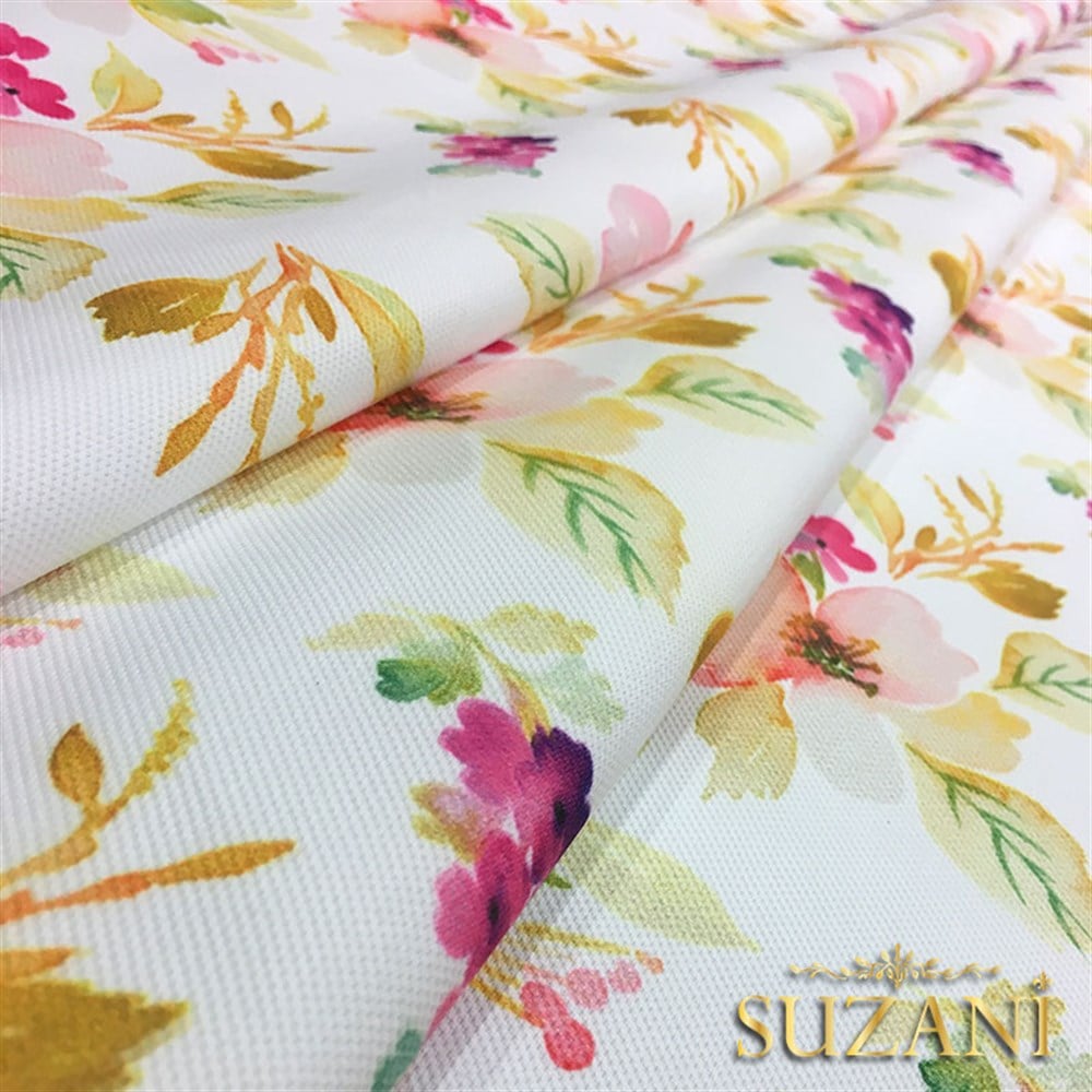 Suluboya Pembe Fuşya Çiçekli Kumaş