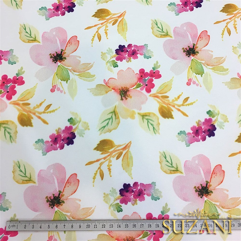 Suluboya Pembe Fuşya Çiçekli Kumaş