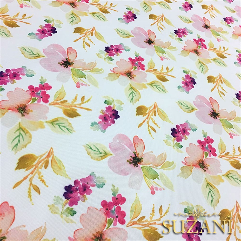 Suluboya Pembe Fuşya Çiçekli Kumaş