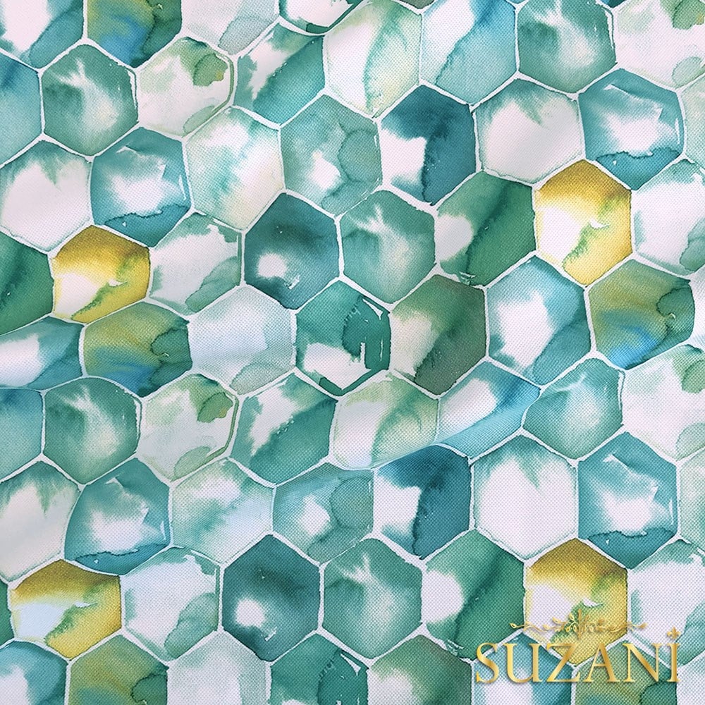 Suluboya Petek Desenli Dijital Baskılı Kumaş