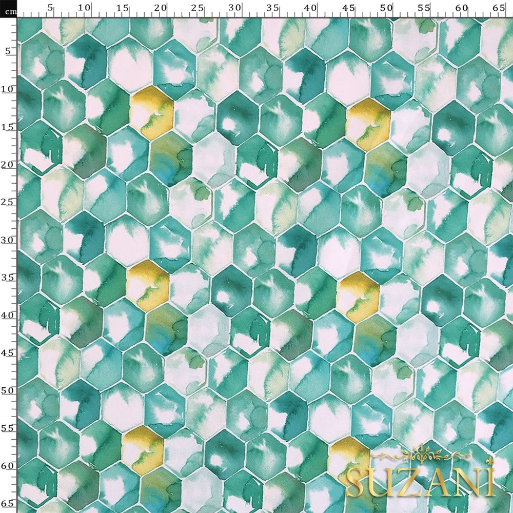 Suluboya Petek Desenli Dijital Baskılı Kumaş