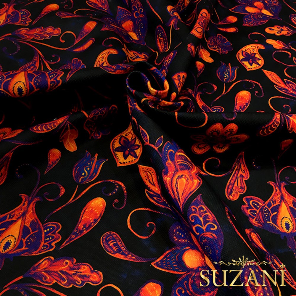 Suluboya Şal Desen Mor Çiçekli Kumaş