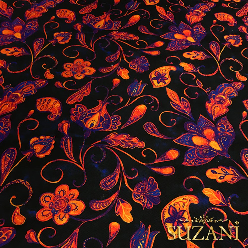 Suluboya Şal Desen Mor Çiçekli Kumaş