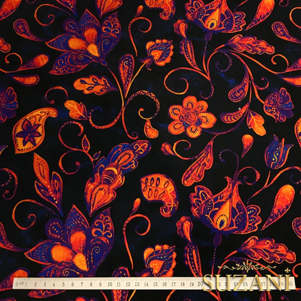 Suluboya Şal Desen Mor Çiçekli Kumaş