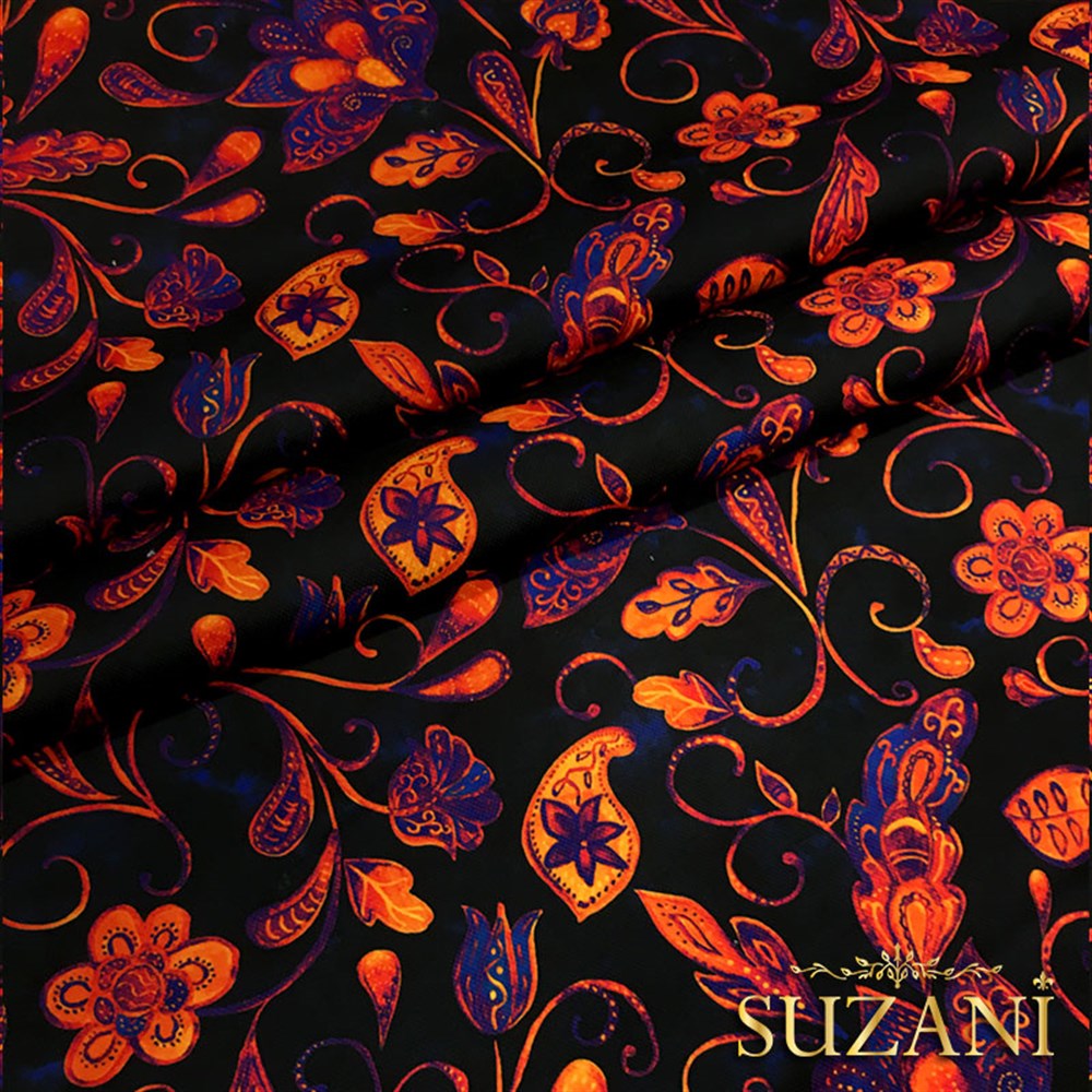 Suluboya Şal Desen Mor Çiçekli Kumaş