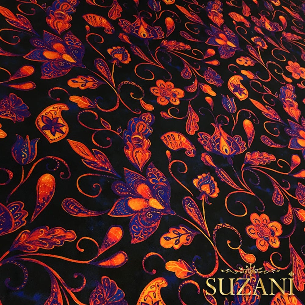 Suluboya Şal Desen Mor Çiçekli Kumaş