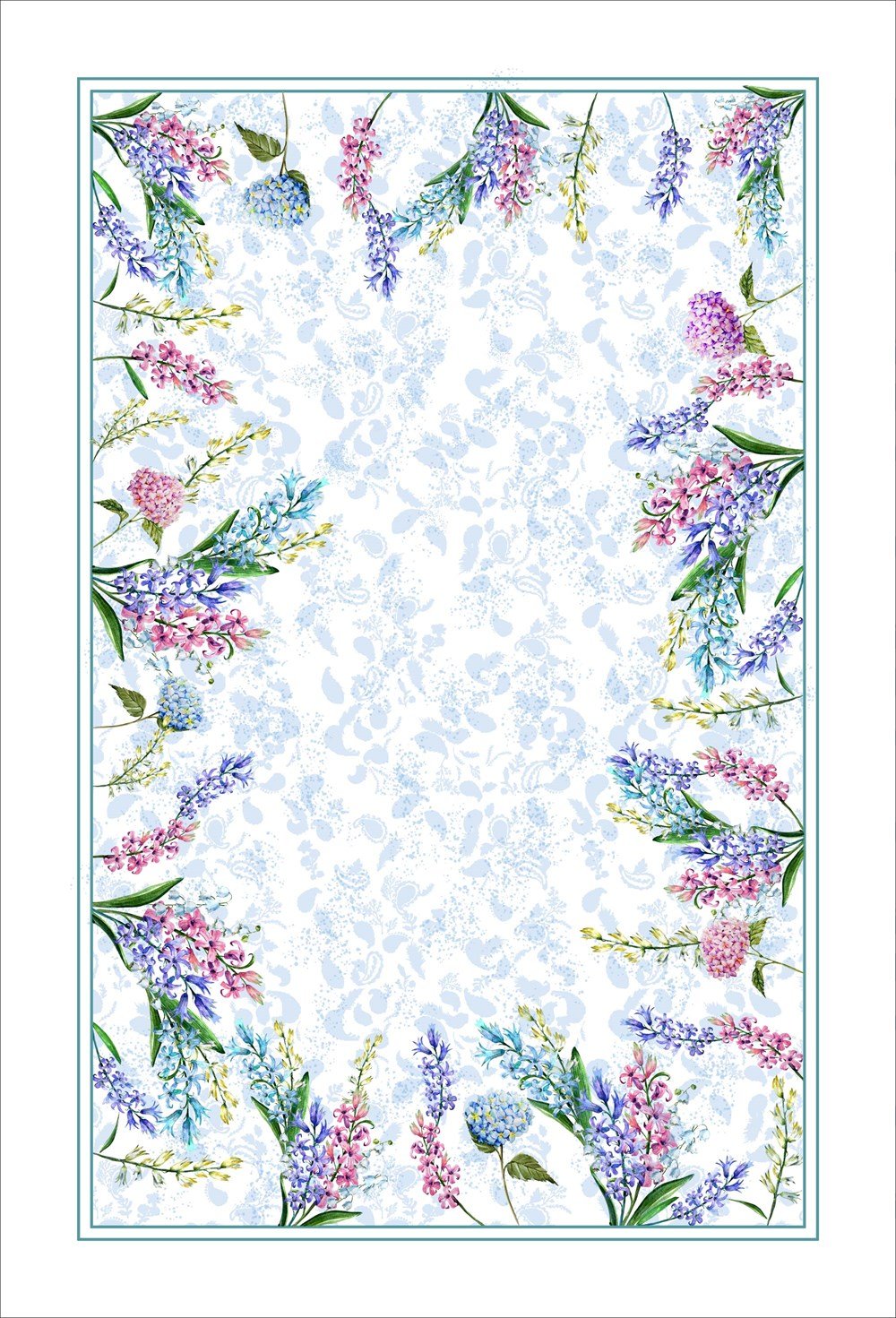 Sümbül Desenli Bordürlü Dikişsiz Masaörtüsü Kumaşı