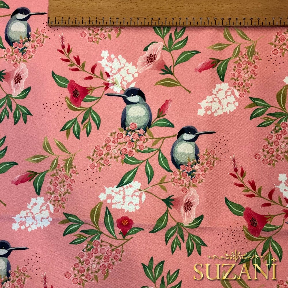 Tatlı Pembe Saka Kuşu Dijital Baskılı Kumaş