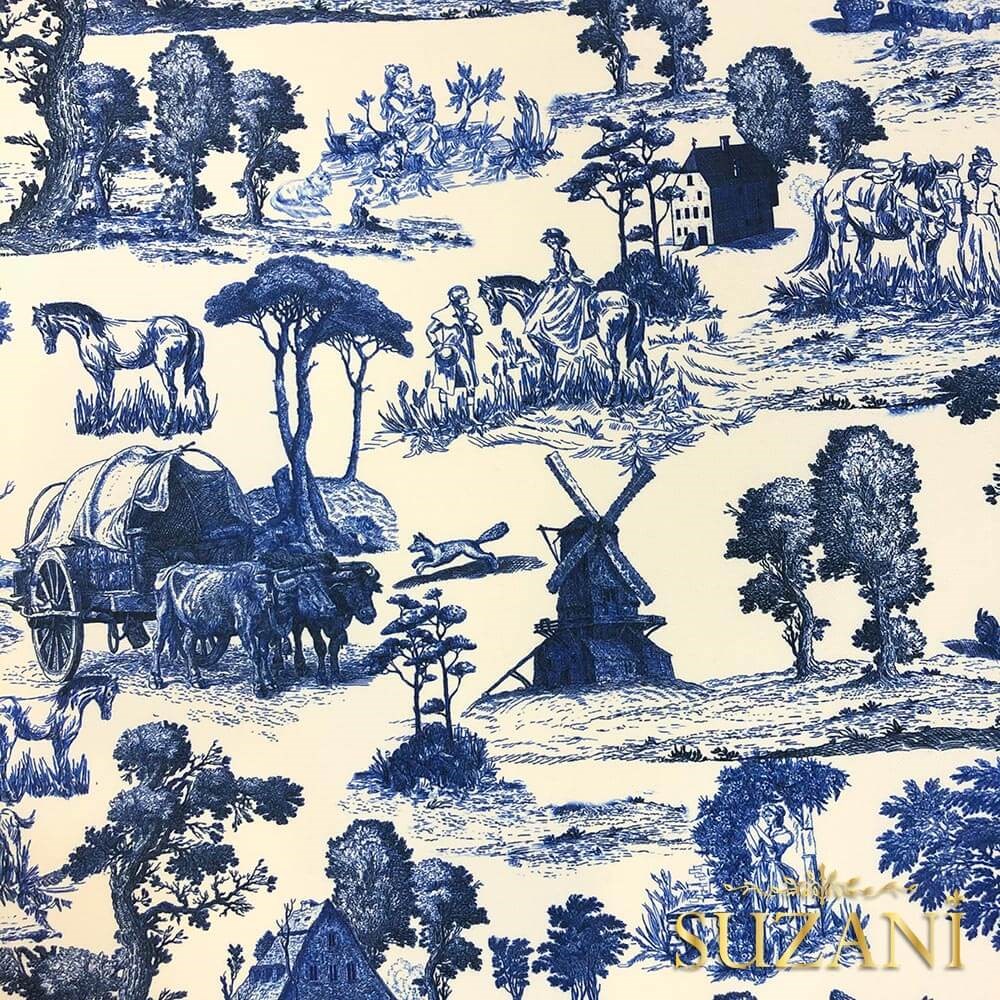 Toile de Jouy Desenli Dijital Baskılı Kumaş