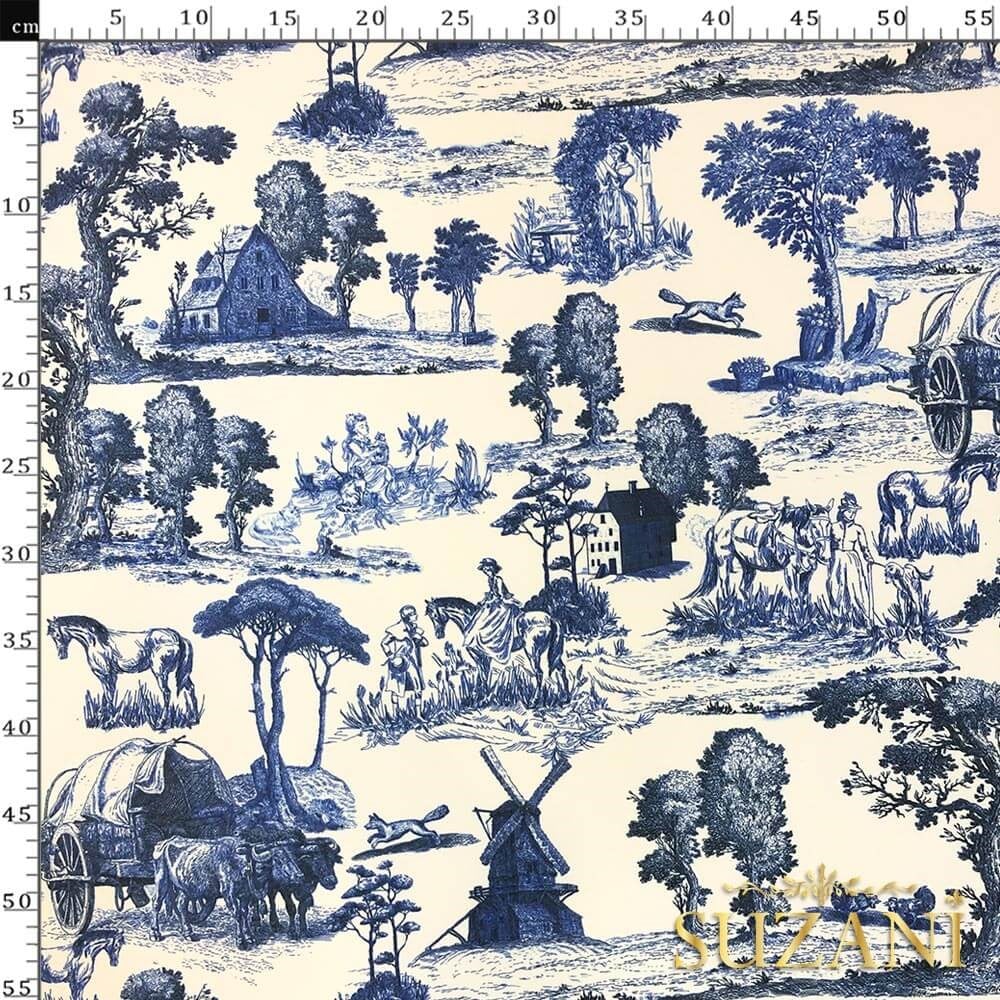 Toile de Jouy Desenli Dijital Baskılı Kumaş