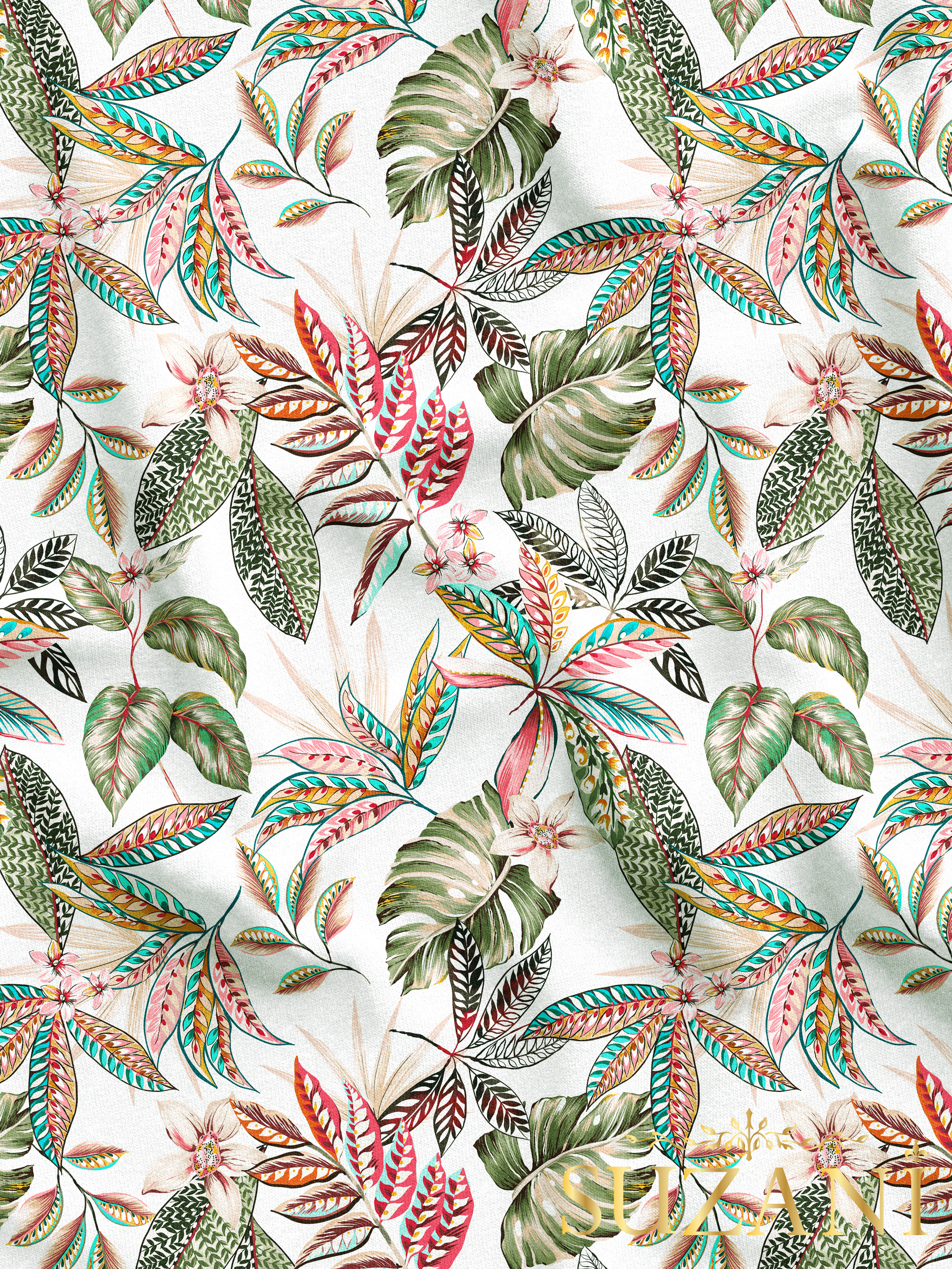 Tropikal Çiçek Desenli Dijital Baskılı Kumaş