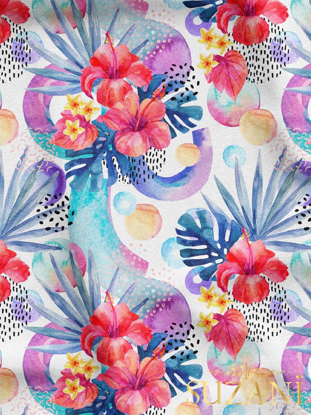 Tropikal Çiçek Desenli Dijital Baskılı Kumaş