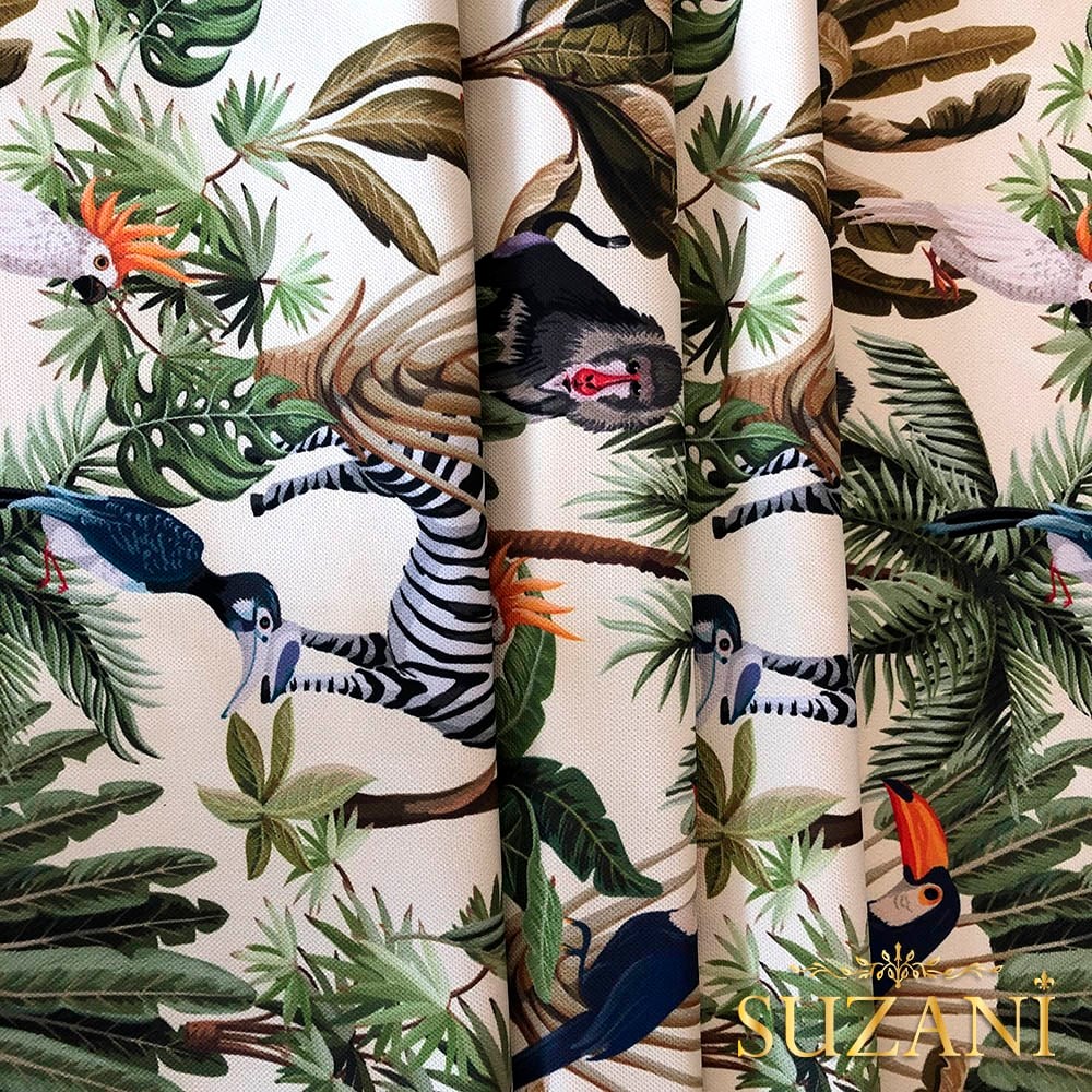 Tropikal Orman Desenli Dijital Baskılı Kumaş