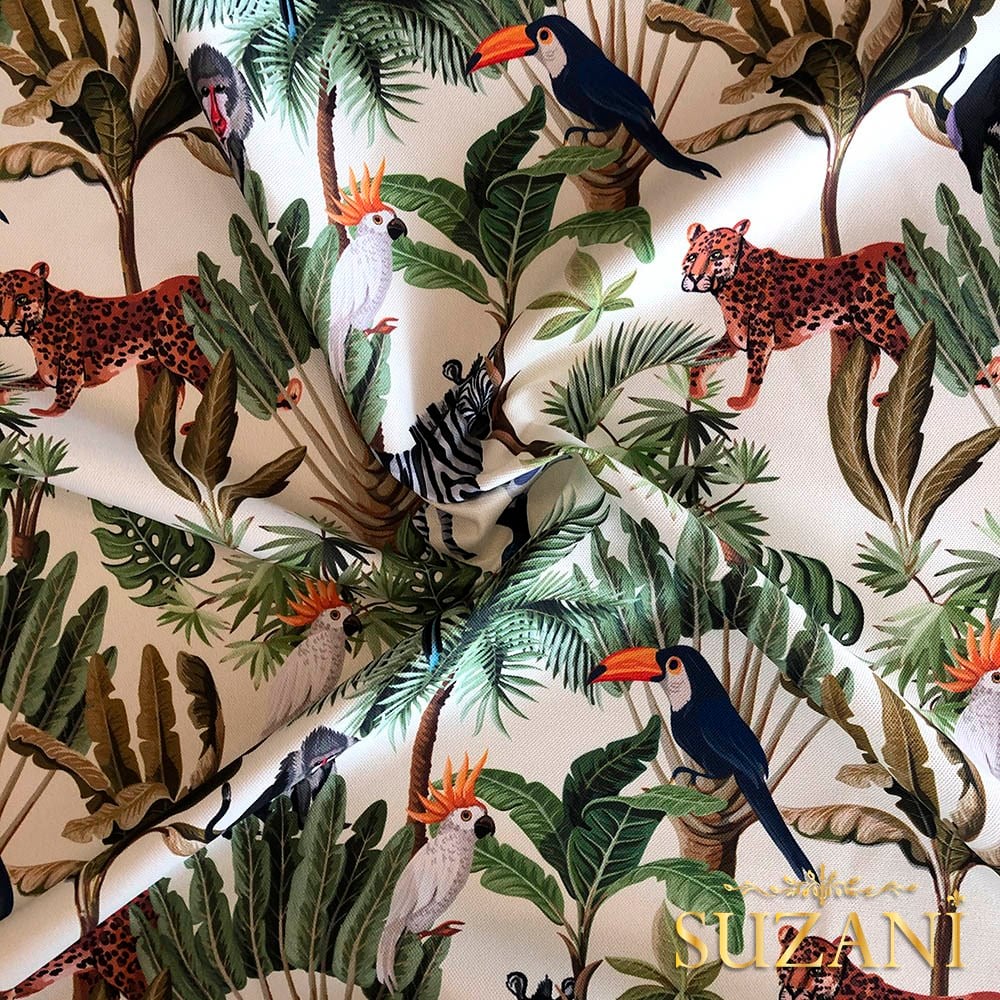 Tropikal Orman Desenli Dijital Baskılı Kumaş