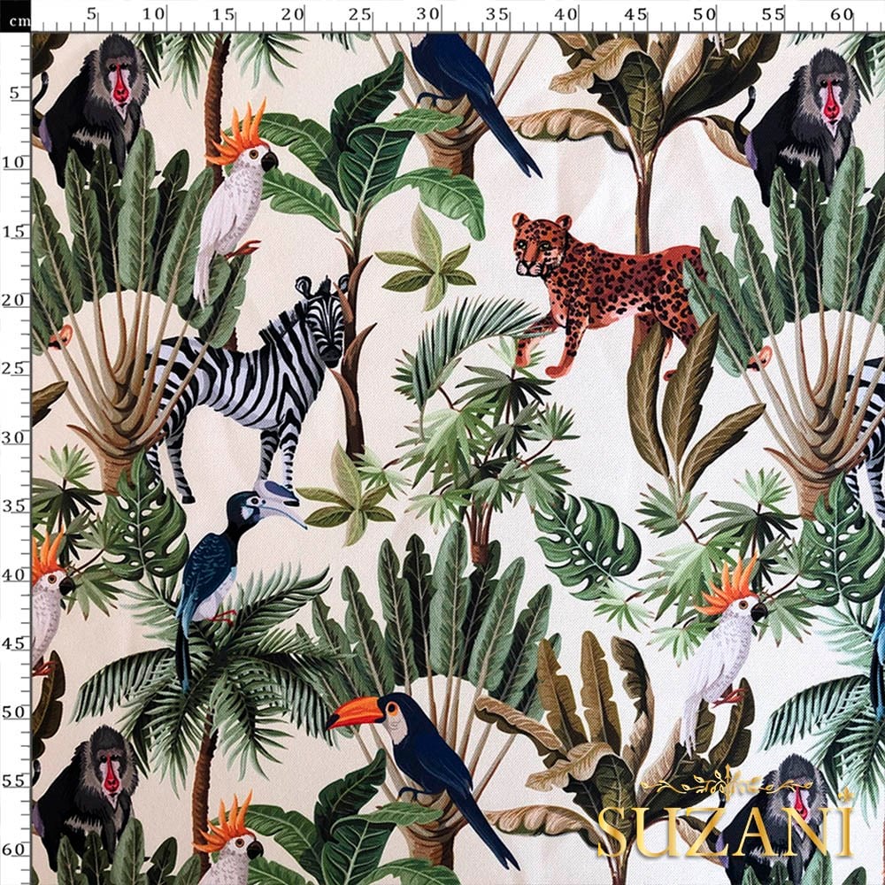 Tropikal Orman Desenli Dijital Baskılı Kumaş