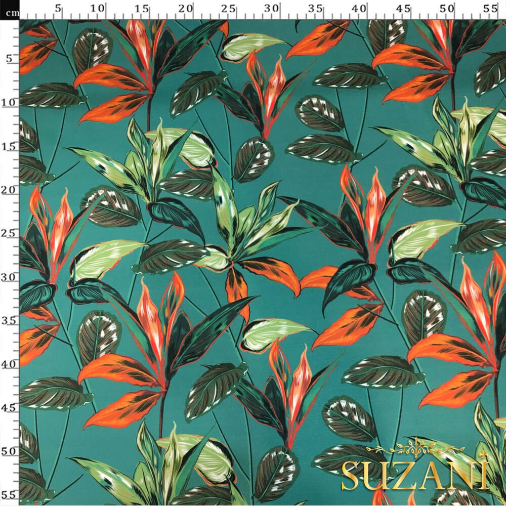 Tropikal Yaprak Desenli Dijital Baskılı Kumaş