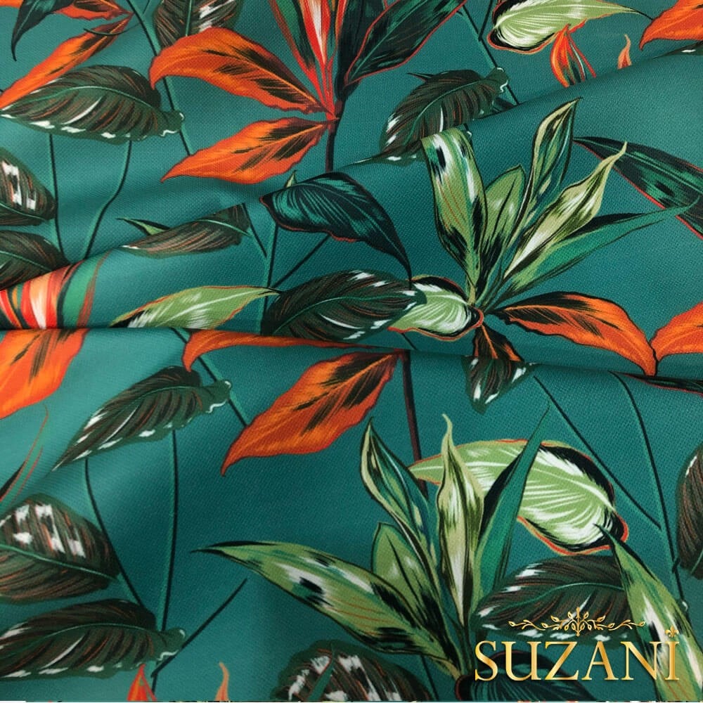 Tropikal Yaprak Desenli Dijital Baskılı Kumaş