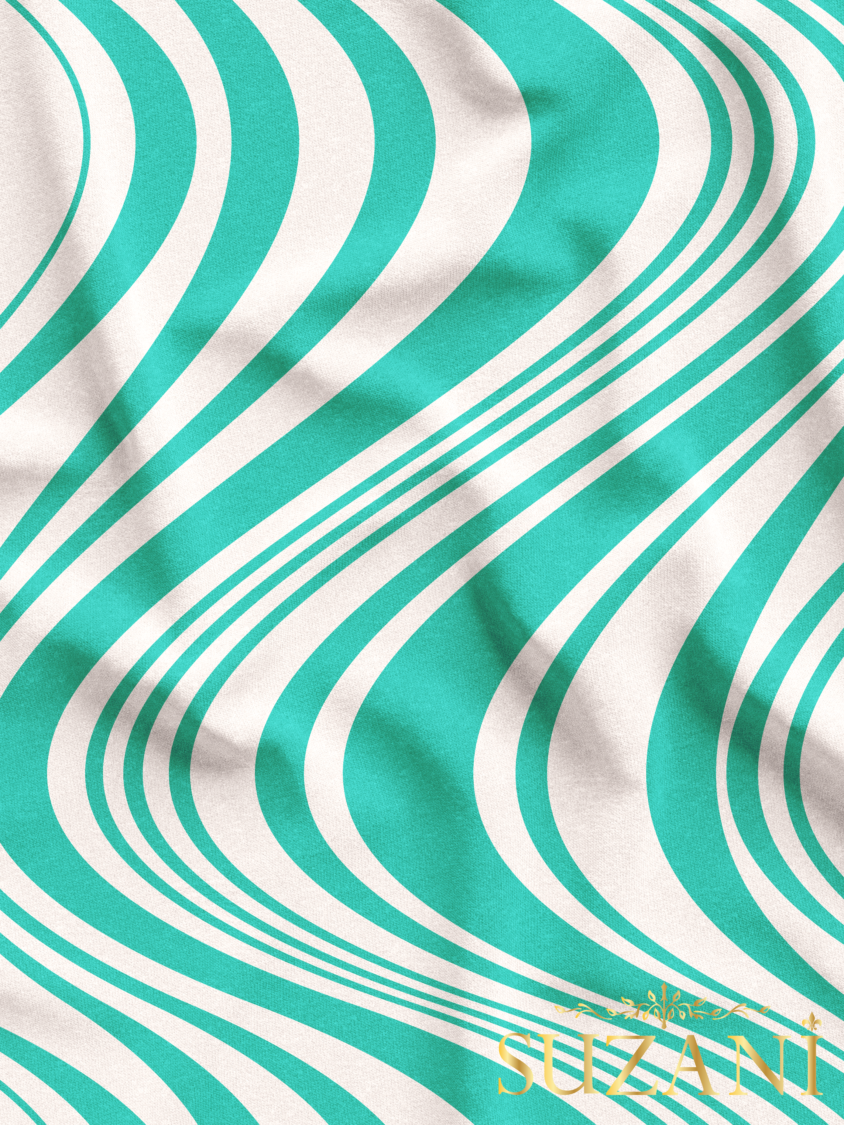 Turkuaz Çizgili Desenli Dijital Baskılı Kumaş