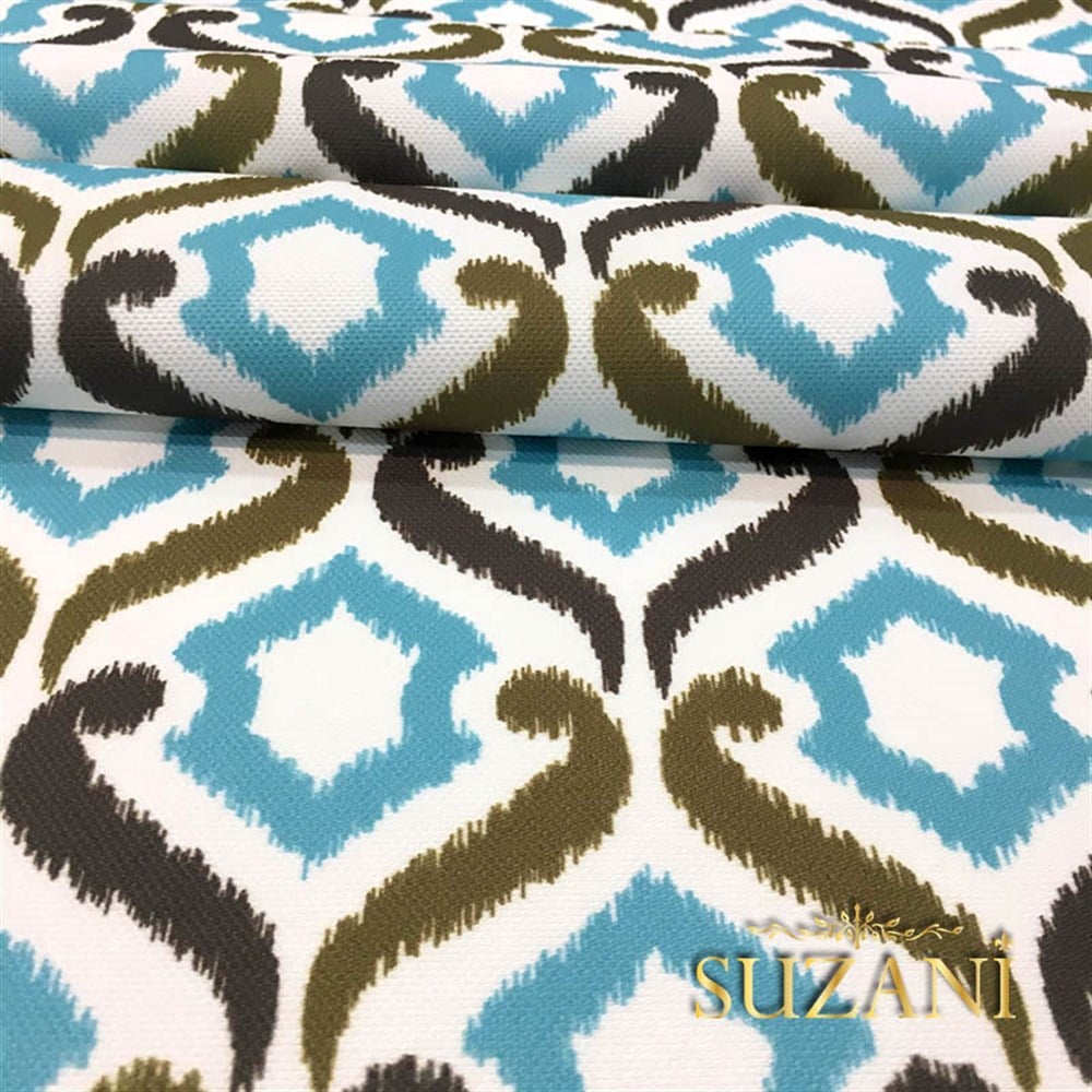 Turkuaz Kahverengi İkat Kumaş