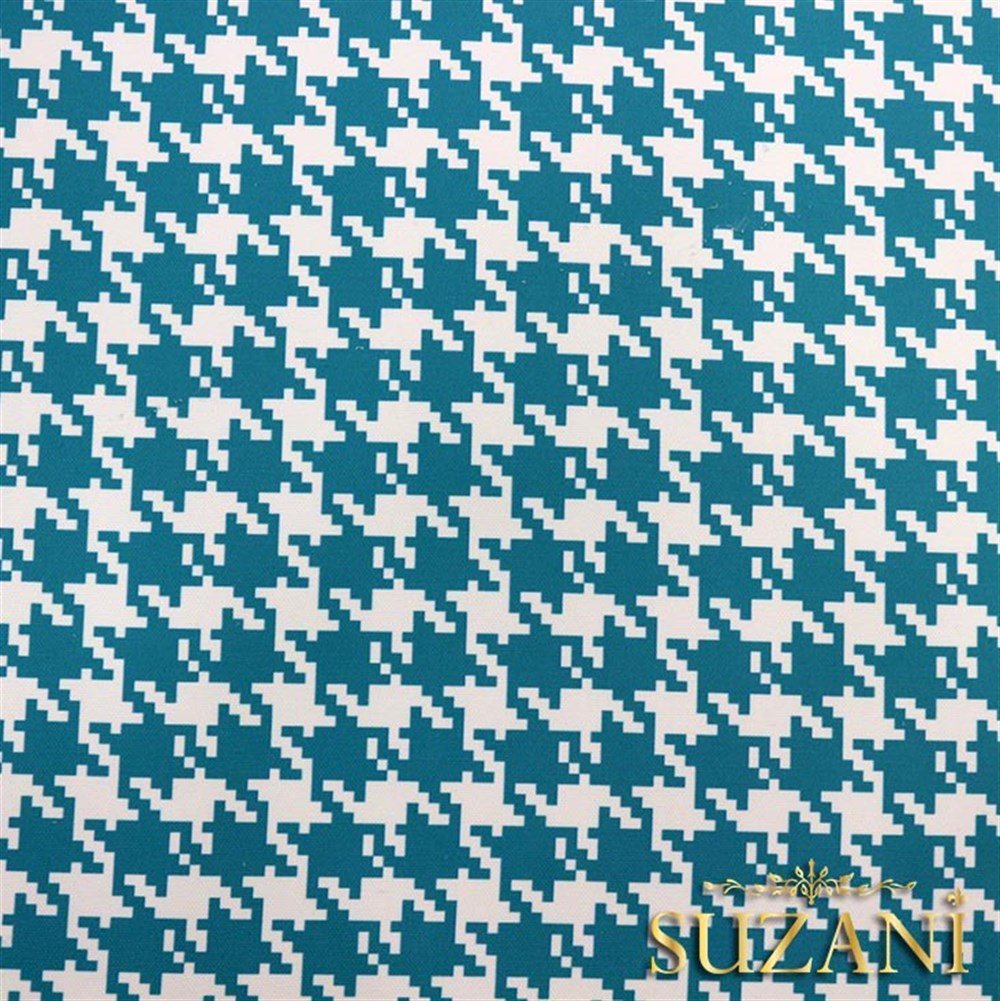 Turkuaz Kazayağı Desenli Kumaş