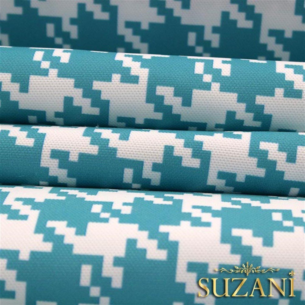 Turkuaz Kazayağı Desenli Kumaş