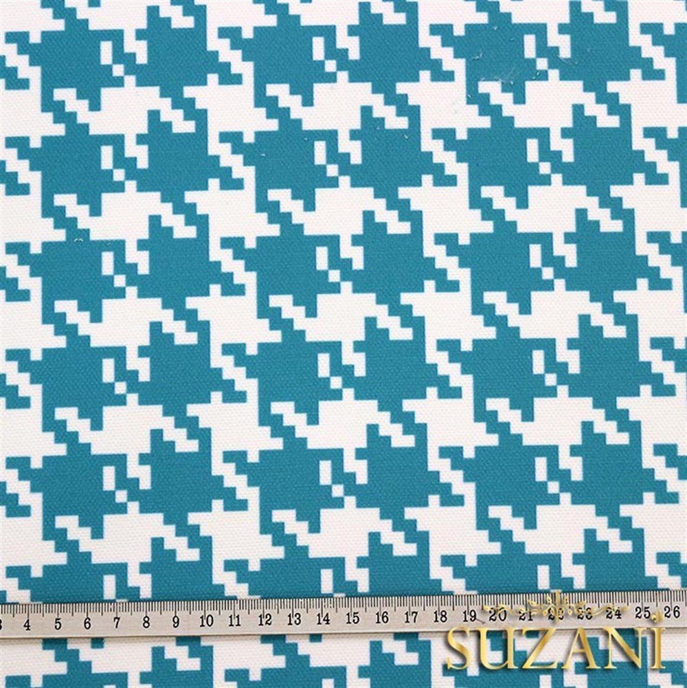 Turkuaz Kazayağı Desenli Kumaş