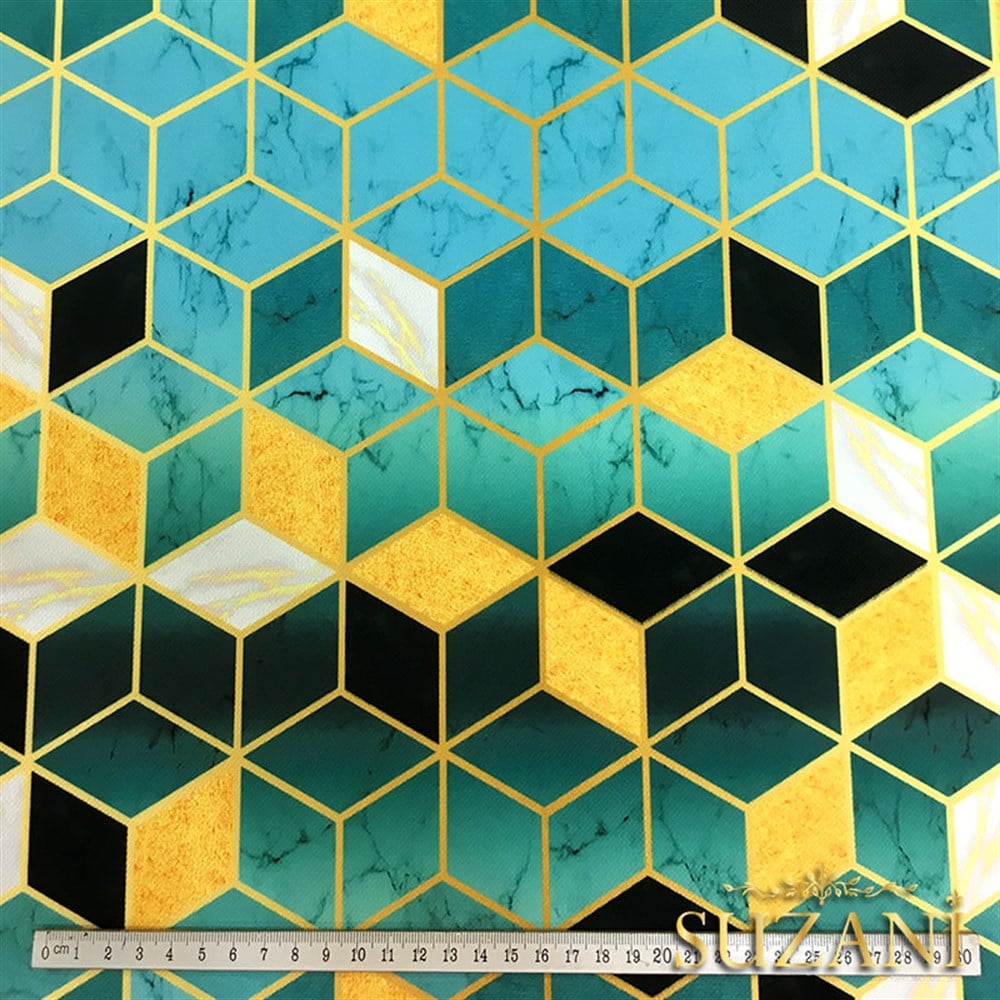 Turkuaz Küpler ve Mermer Desenli Kumaş