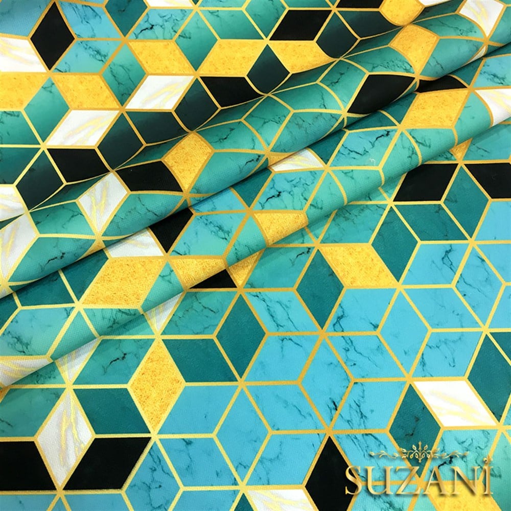 Turkuaz Küpler ve Mermer Desenli Kumaş