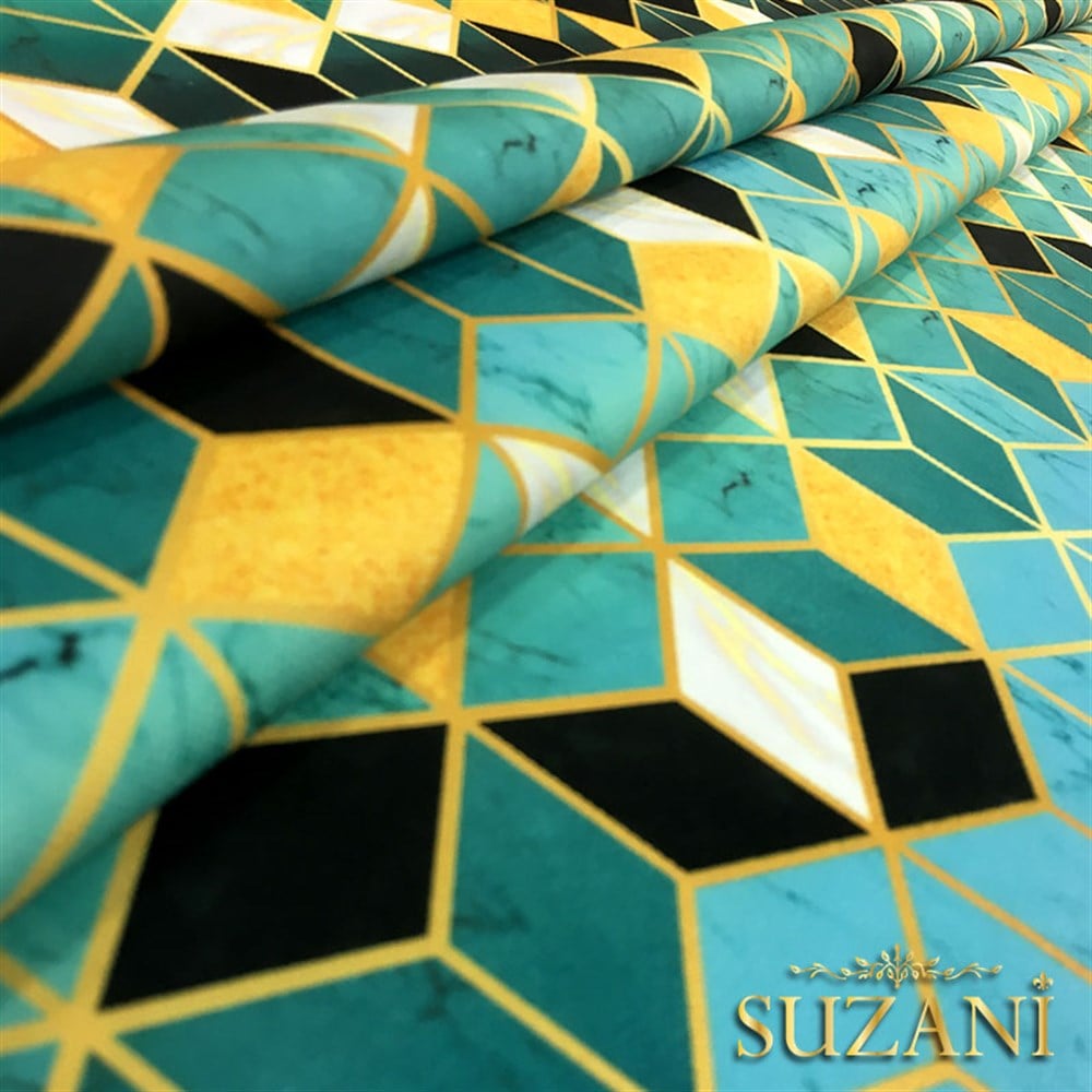 Turkuaz Küpler ve Mermer Desenli Kumaş