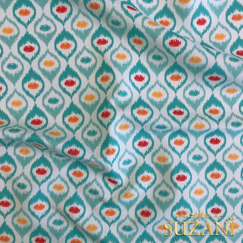 Turkuaz Madalyon İkat Dijital Baskılı Kumaş