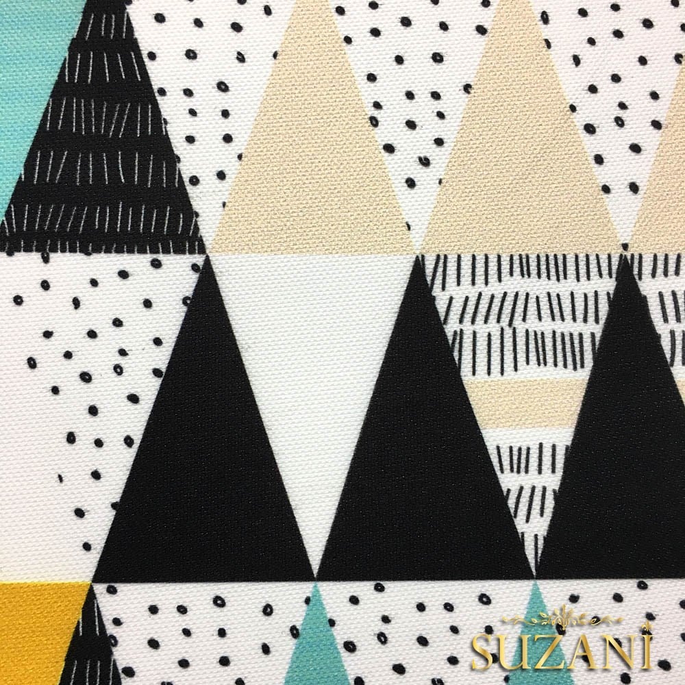 Turkuaz Sarı Üçgenler Desenli Kumaş