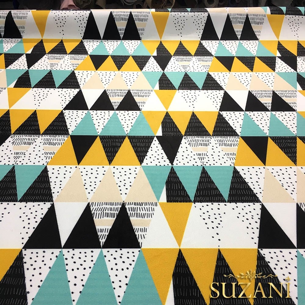 Turkuaz Sarı Üçgenler Desenli Kumaş