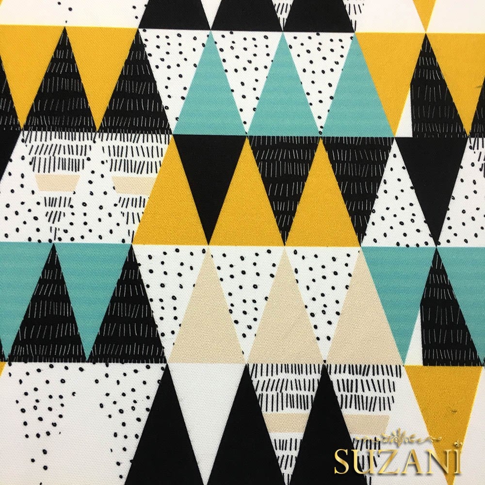 Turkuaz Sarı Üçgenler Desenli Kumaş