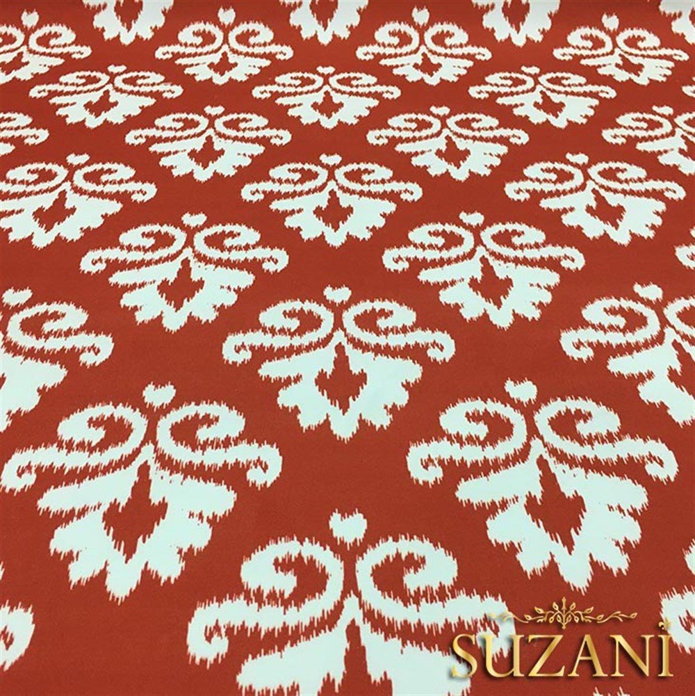 Turuncu Beyaz Damask Desenli Kumaş
