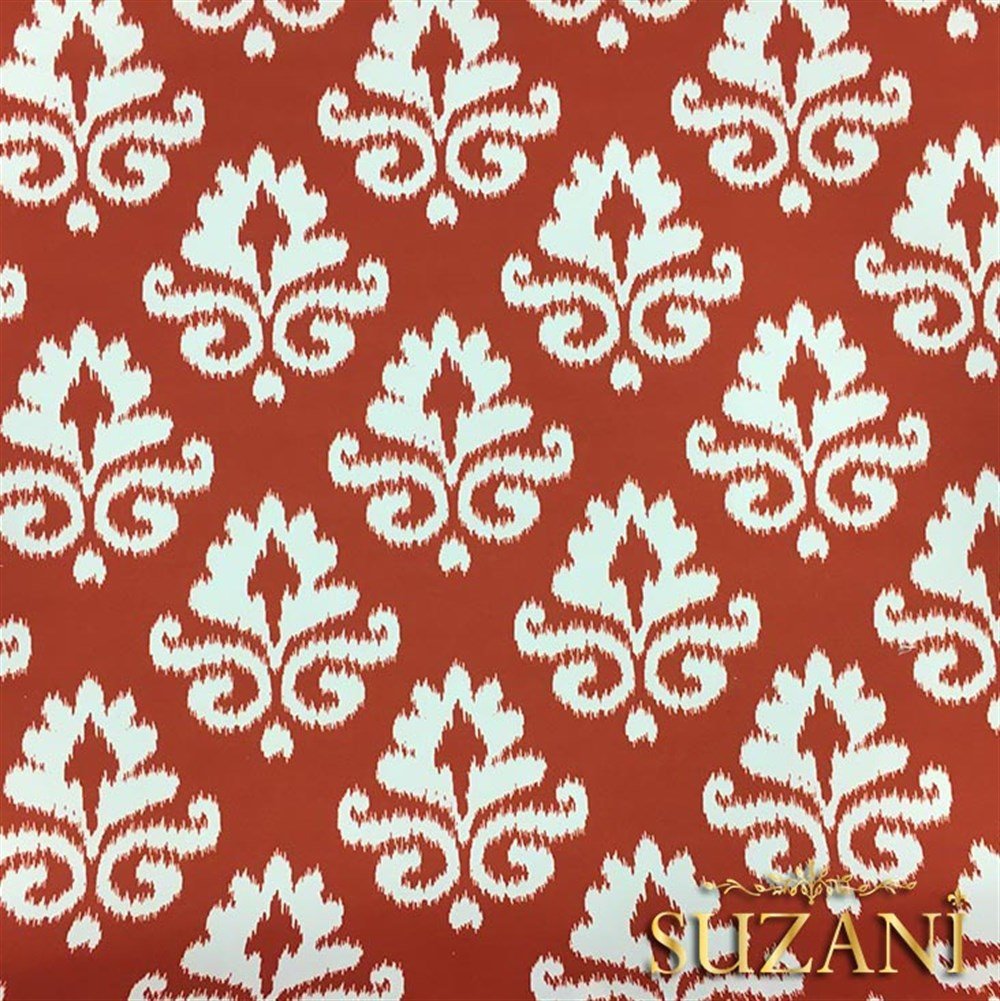 Turuncu Beyaz Damask Desenli Kumaş