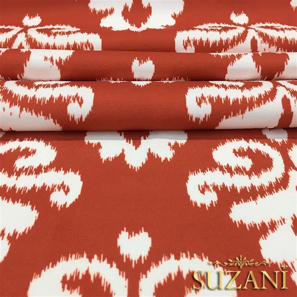 Turuncu Beyaz Damask Desenli Kumaş