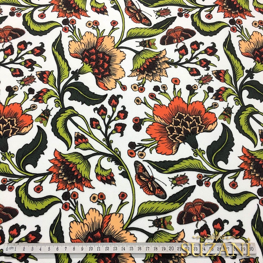 Turuncu Çiçekli Kumaş
