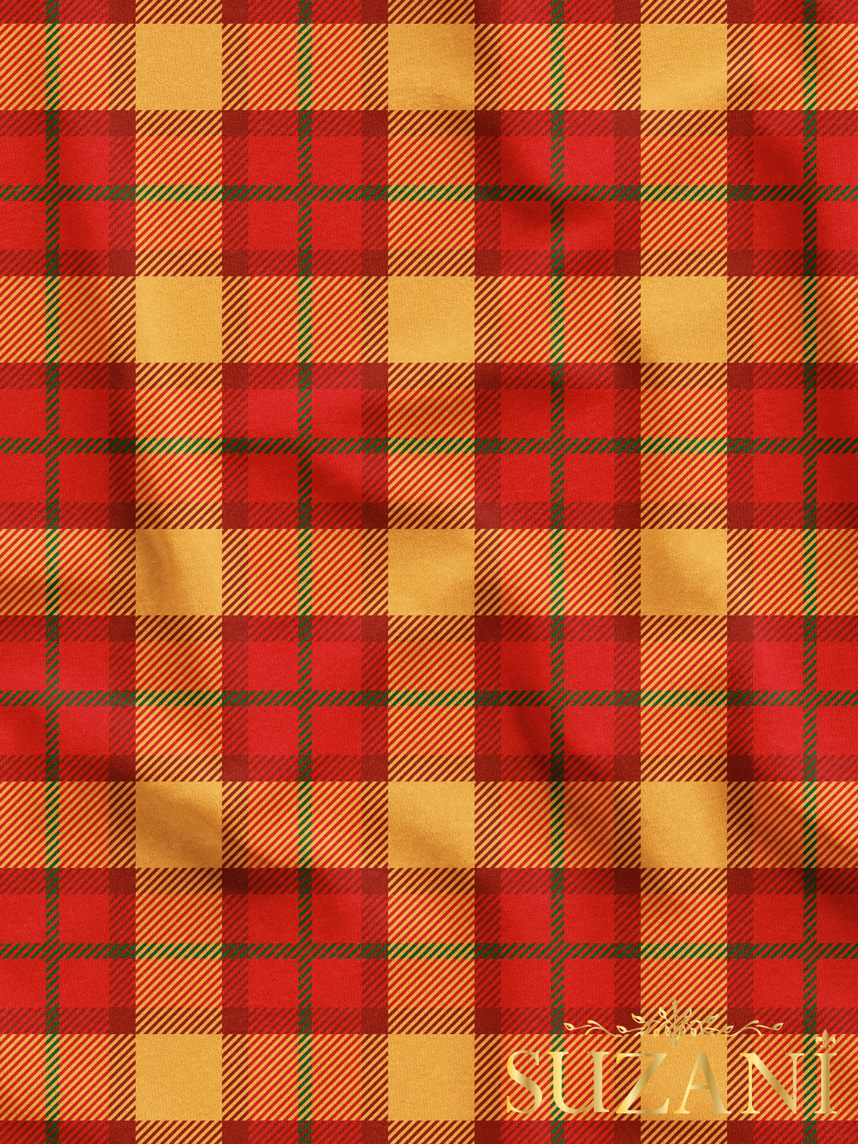 Turuncu Ekose Desenli Dijital Baskılı Kumaş