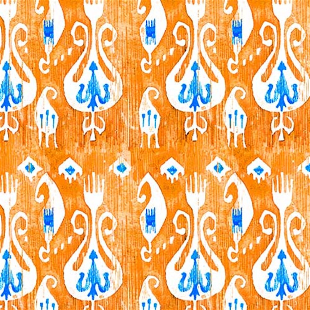 Turuncu İkat Desenli Dijital Baskılı Kumaş
