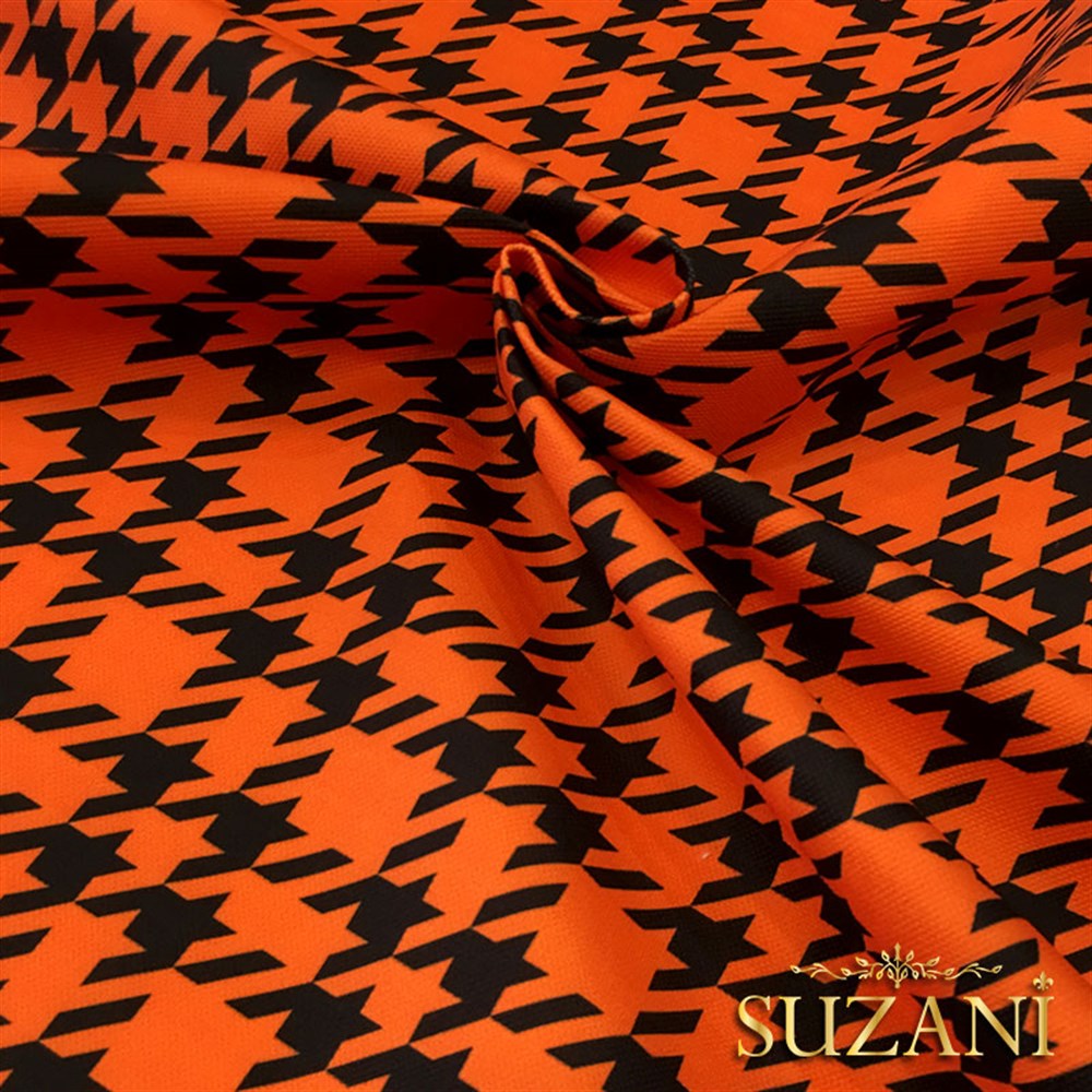 Turuncu Kazayağı Ekose Desenli Kumaş