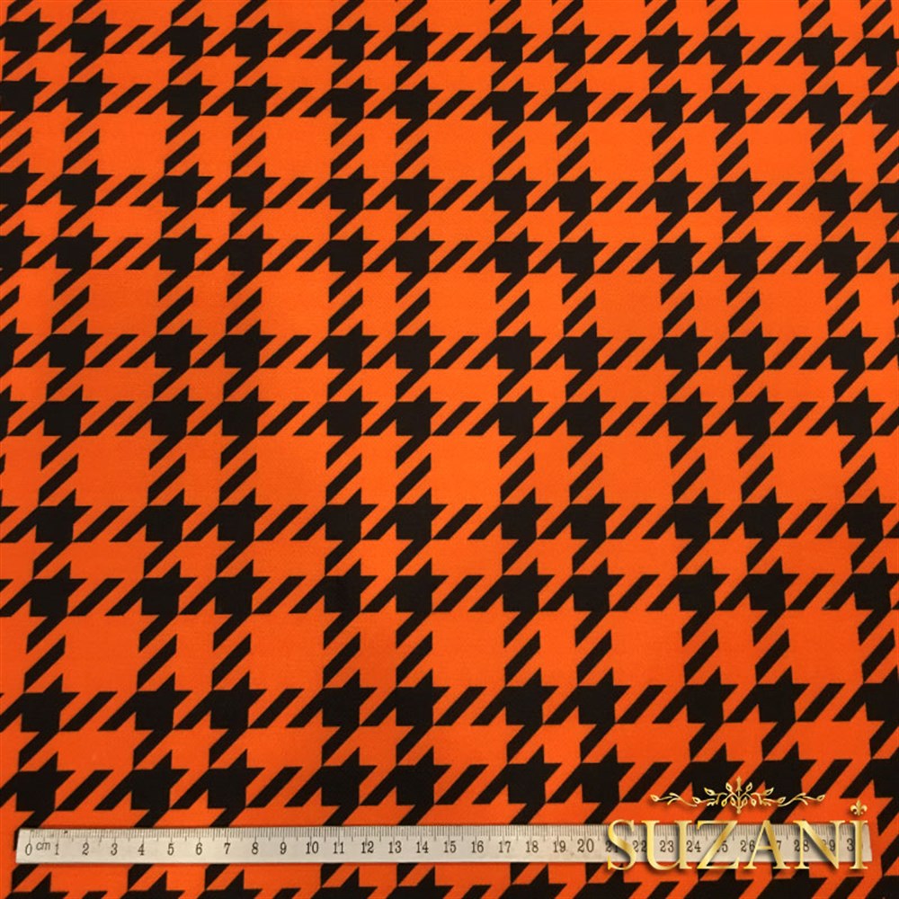Turuncu Kazayağı Ekose Desenli Kumaş
