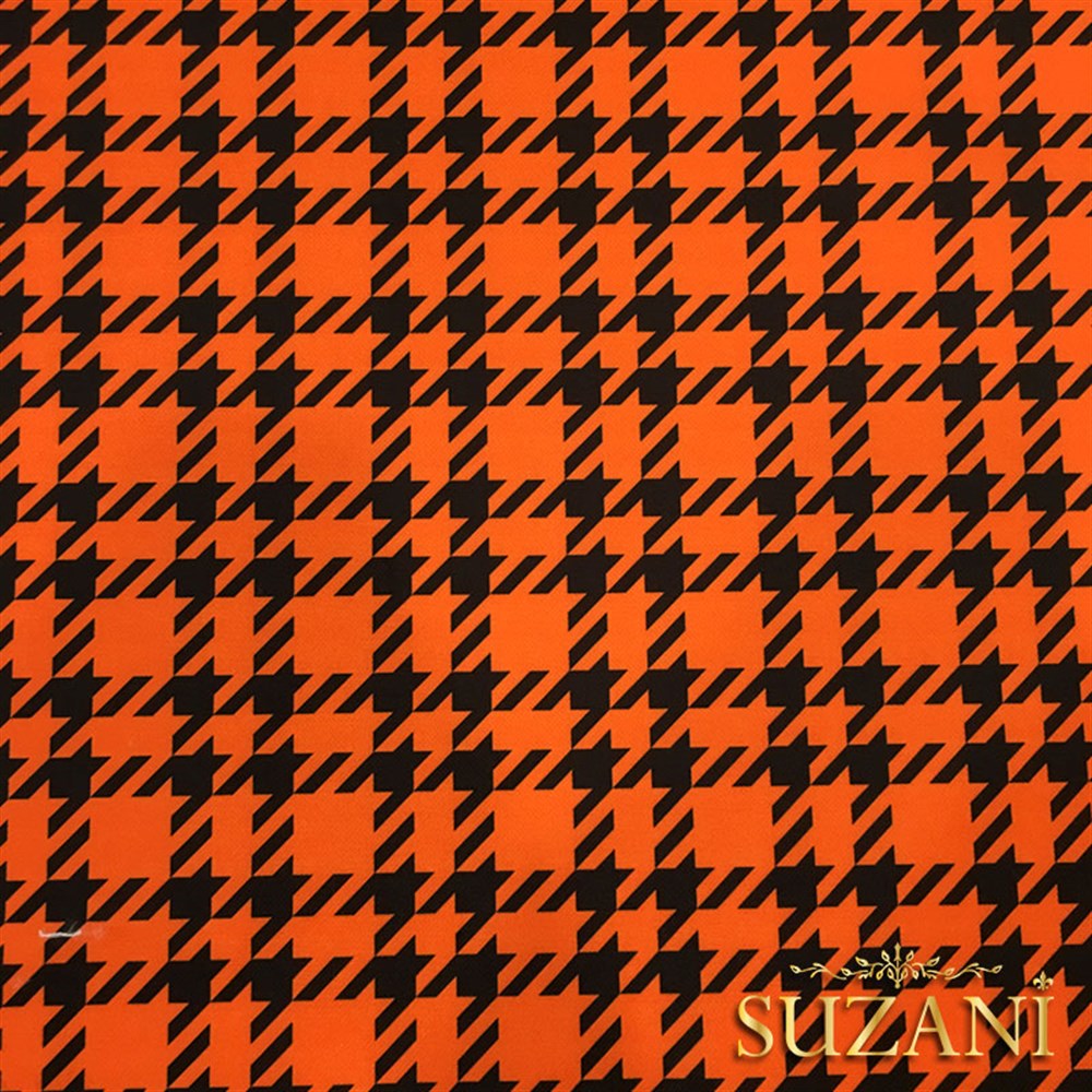 Turuncu Kazayağı Ekose Desenli Kumaş