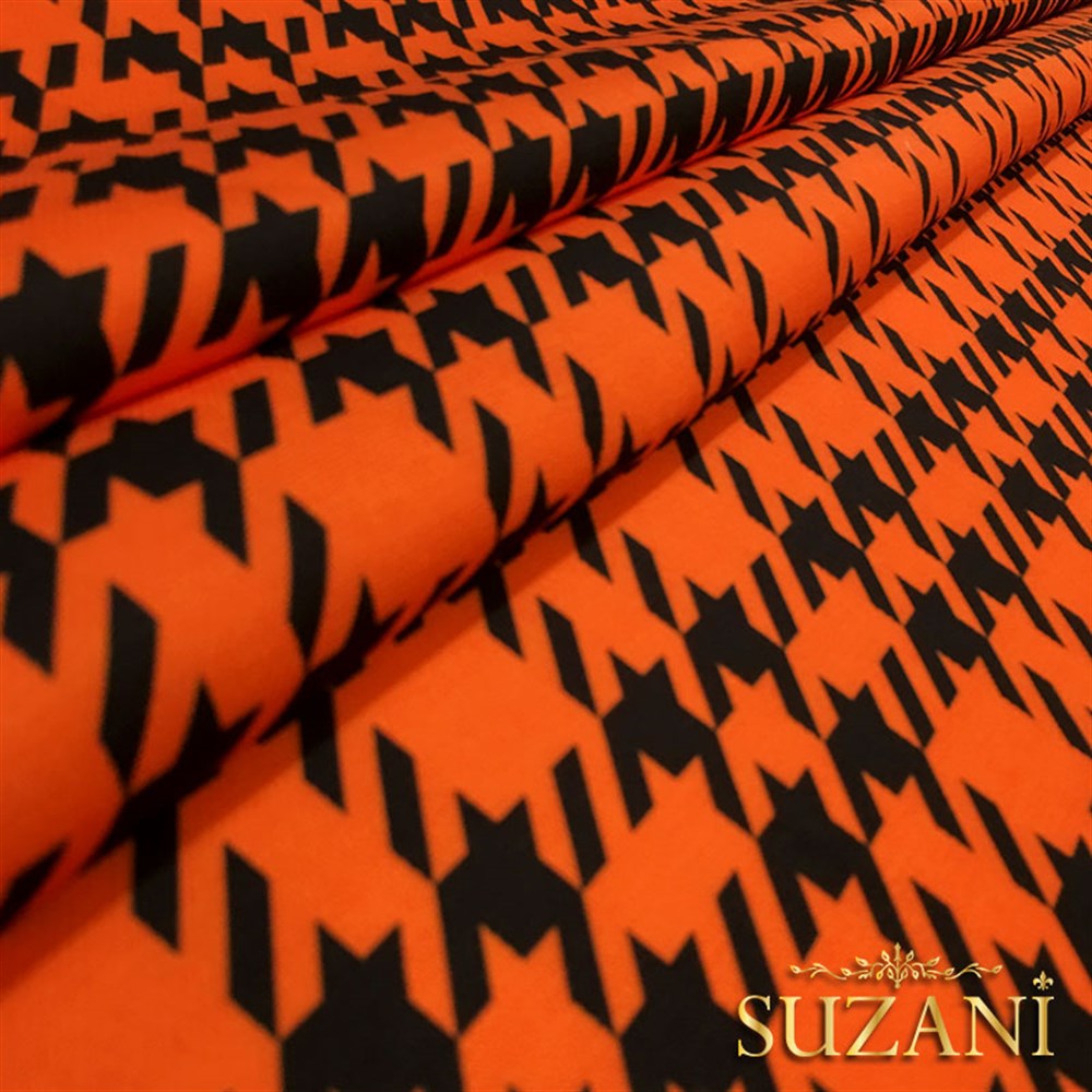 Turuncu Kazayağı Ekose Desenli Kumaş