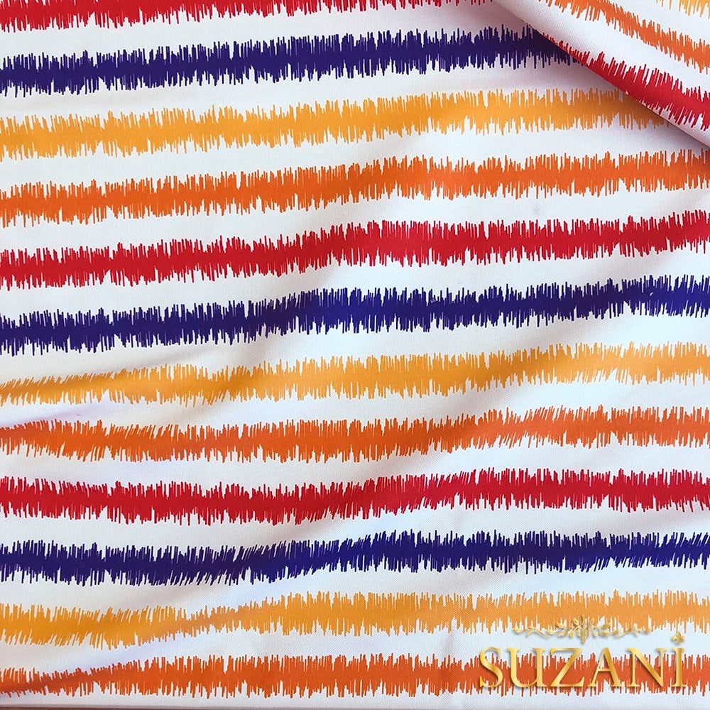 Turuncu Lacivert İkat Desenli Dijital Baskılı Kumaş