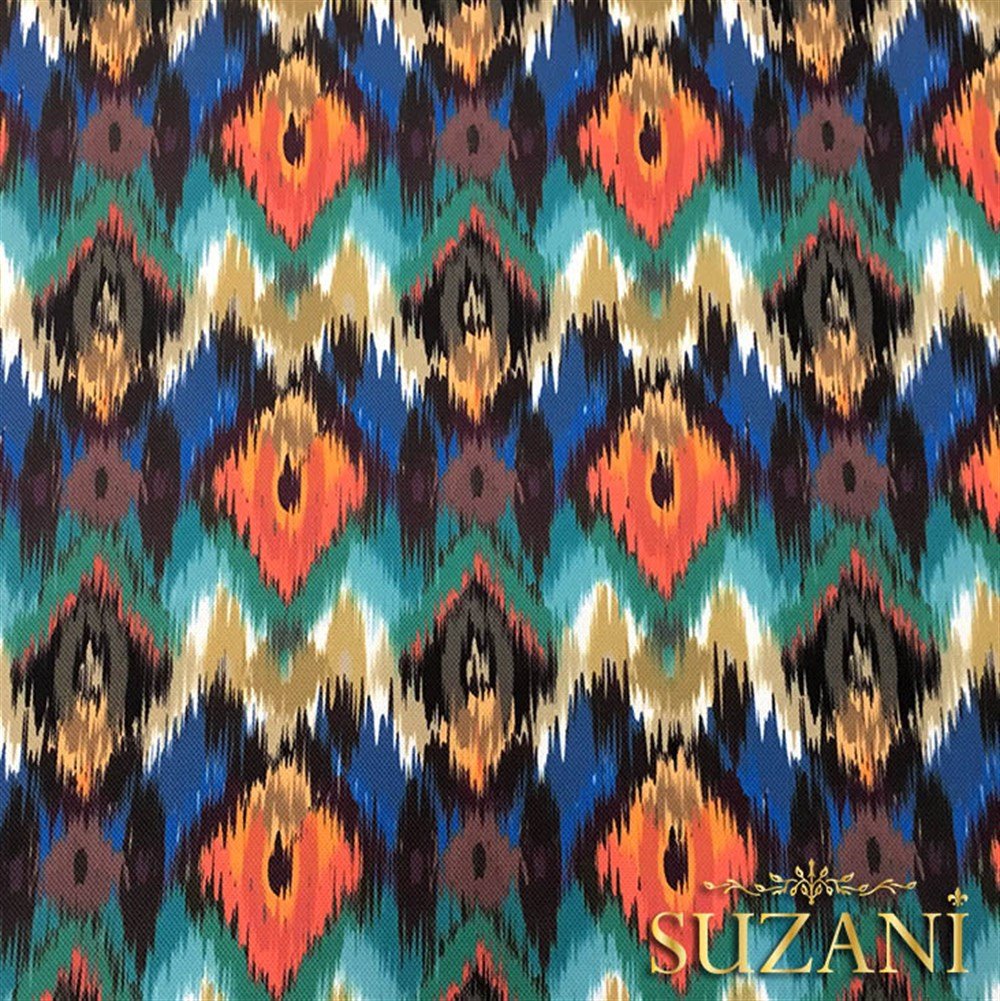 Turuncu Lacivert İkat Kumaş