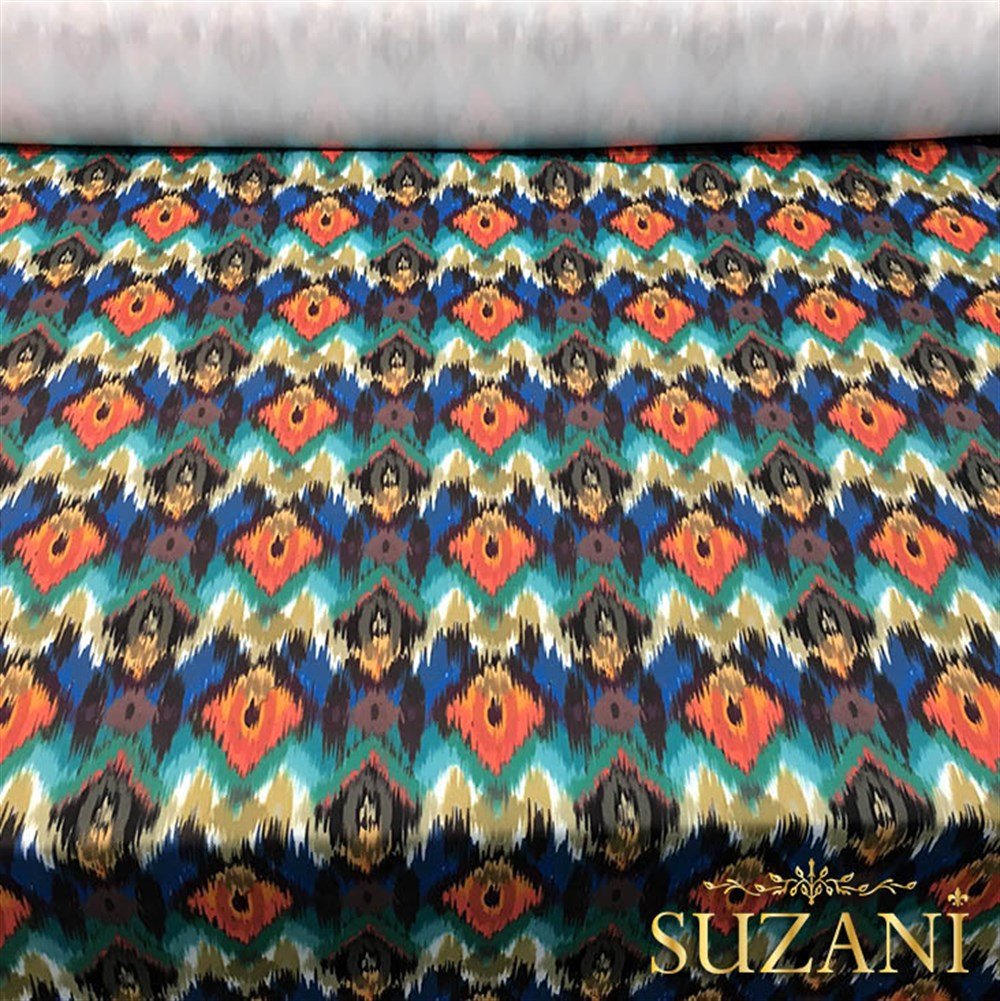 Turuncu Lacivert İkat Kumaş