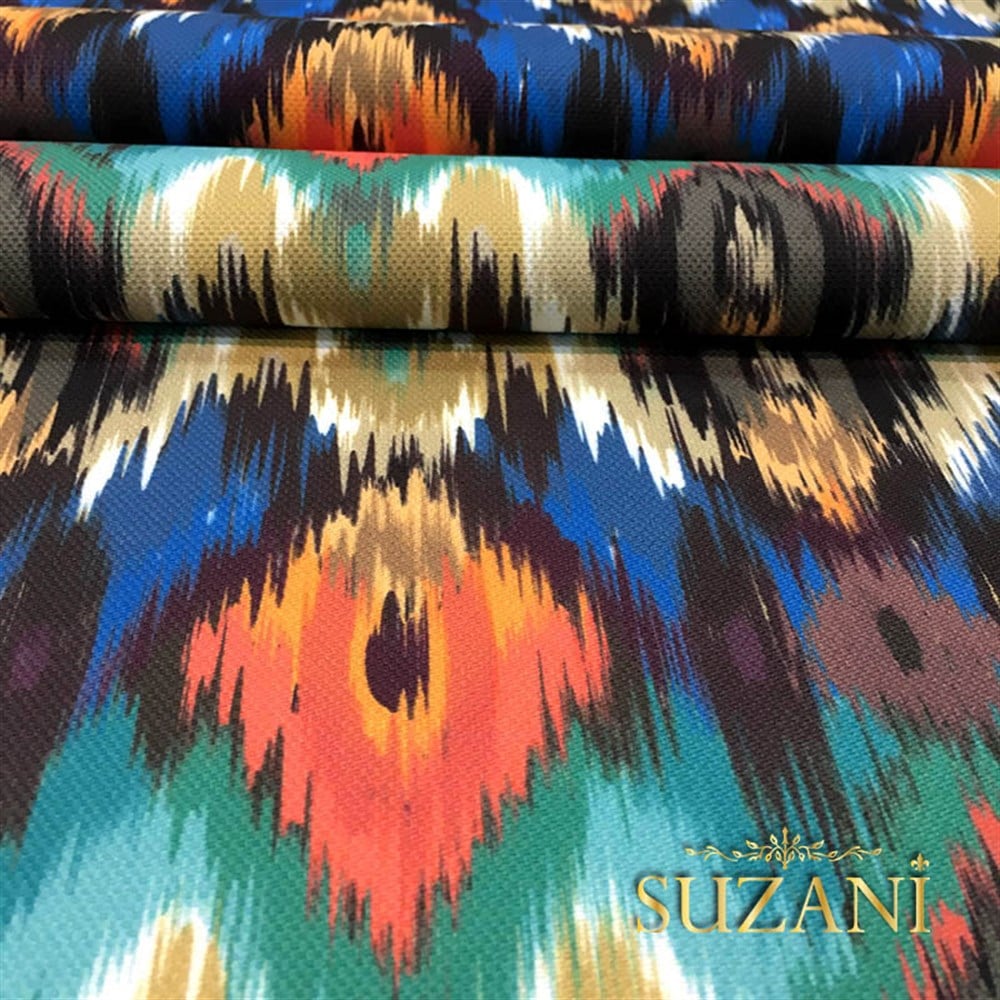 Turuncu Lacivert İkat Kumaş