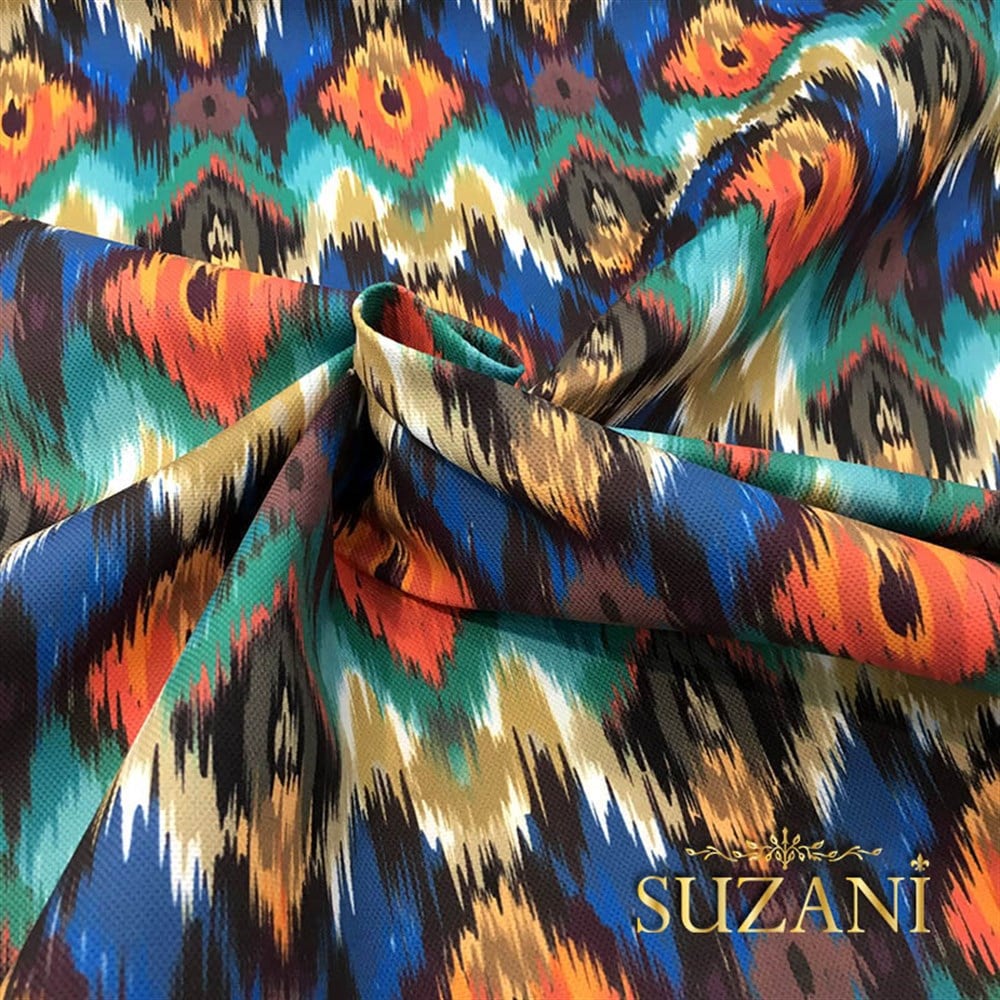 Turuncu Lacivert İkat Kumaş