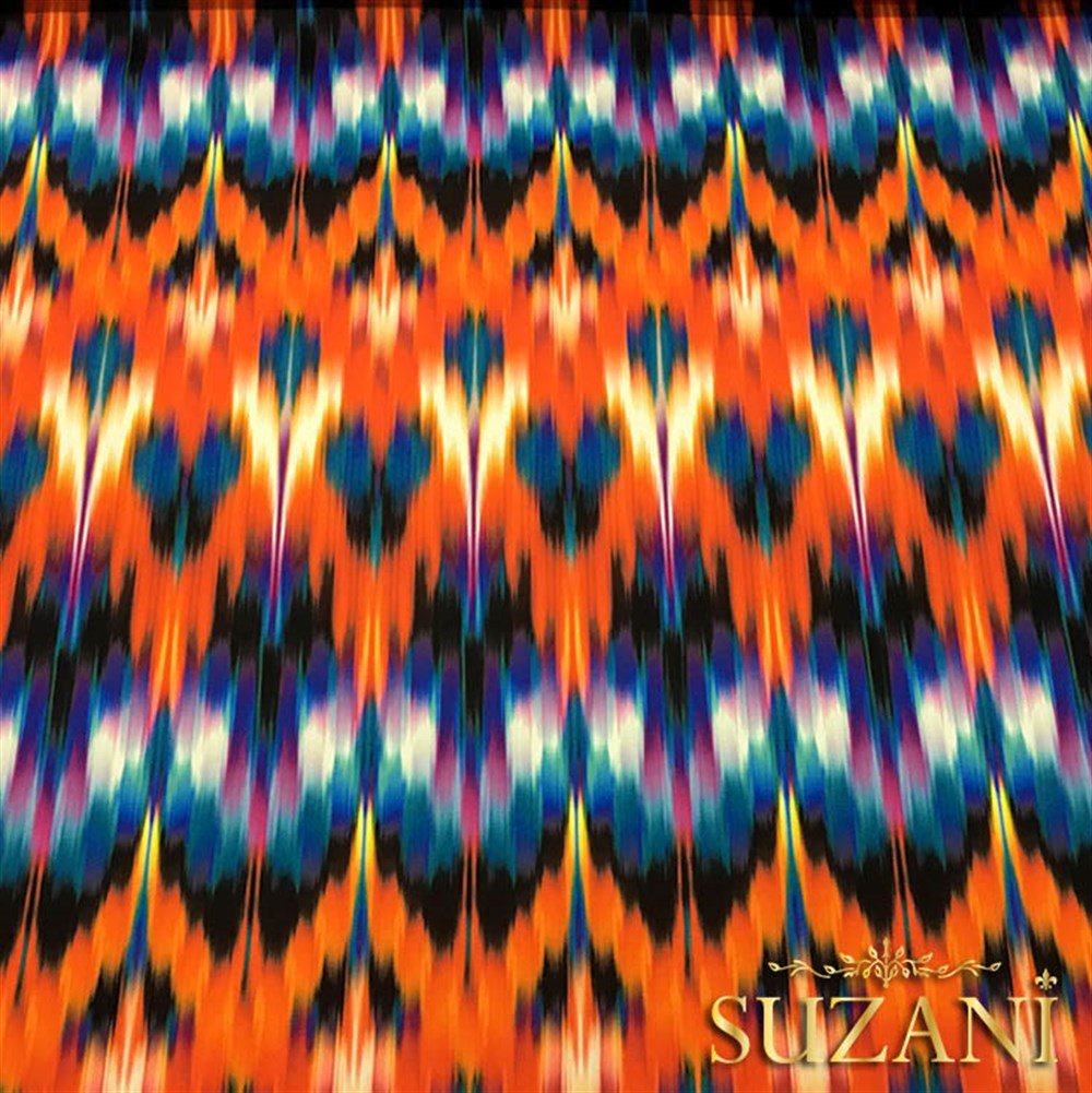 Turuncu Mavi İkat Kumaş