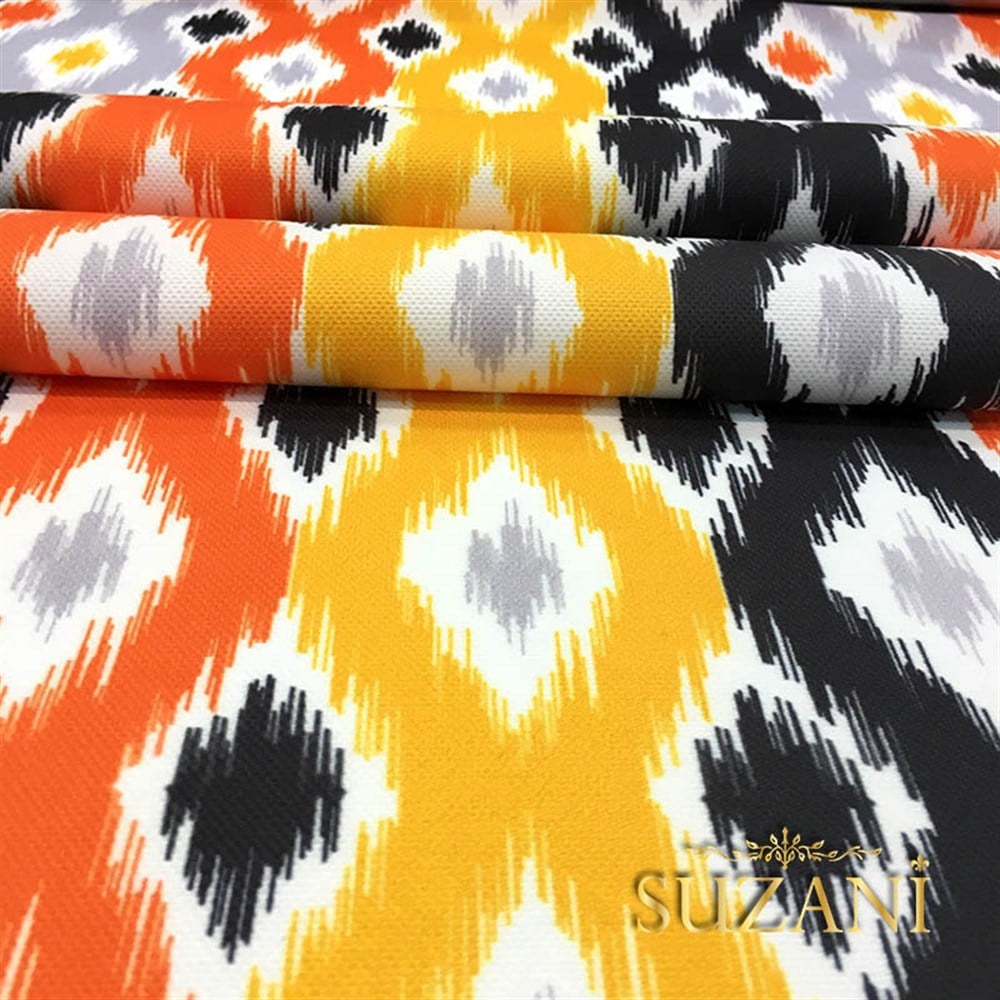 Turuncu Sarı İkat Kumaş